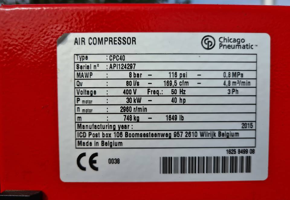 Légkompresszor Kompresor śrubowy Chicago Pneumatic CPC 40 30 kw, Atlas Copco: 7 kép.