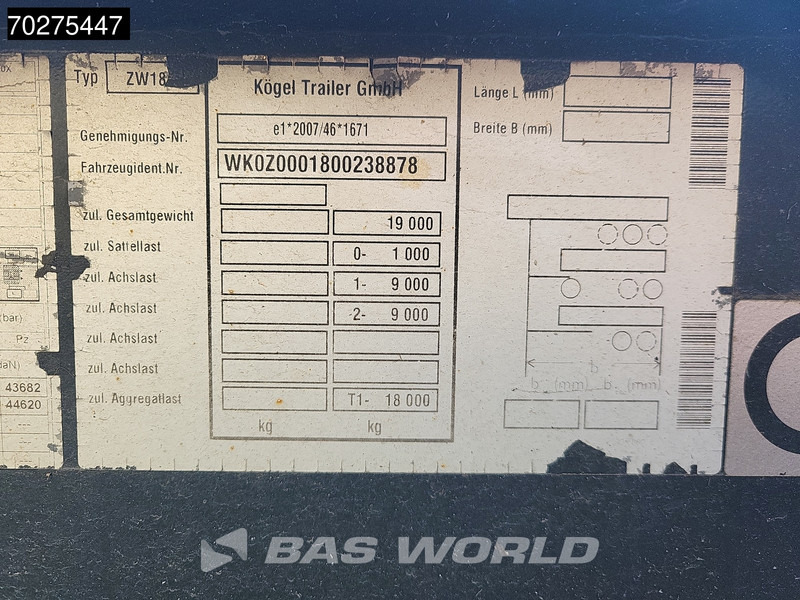 Pótkocsi cserefelépítményes Kögel ZW18 2 axles: 21 kép.